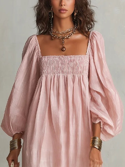 Long Sleeve Linen Maxi Dress for Women in Pink — studio photo, view 3