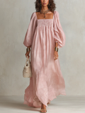 Long Sleeve Linen Maxi Dress for Women in Pink — studio photo, view 1