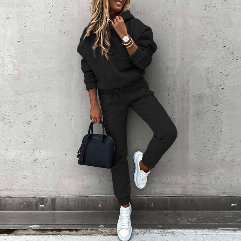 Fleece Hoodie and Jogger Matching Set for Women in Blue