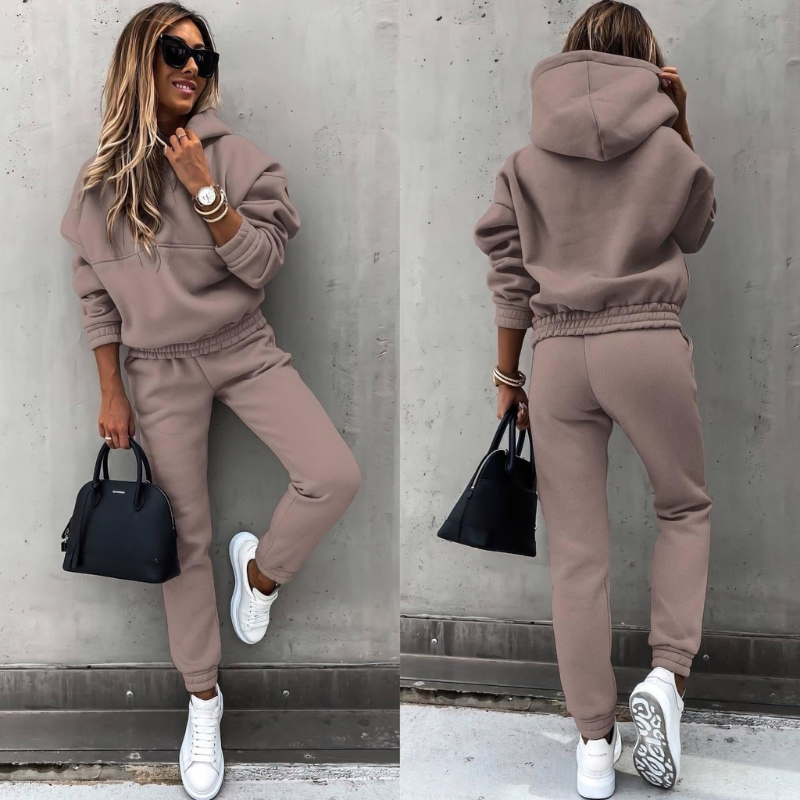 Fleece Hoodie and Jogger Matching Set for Women in White