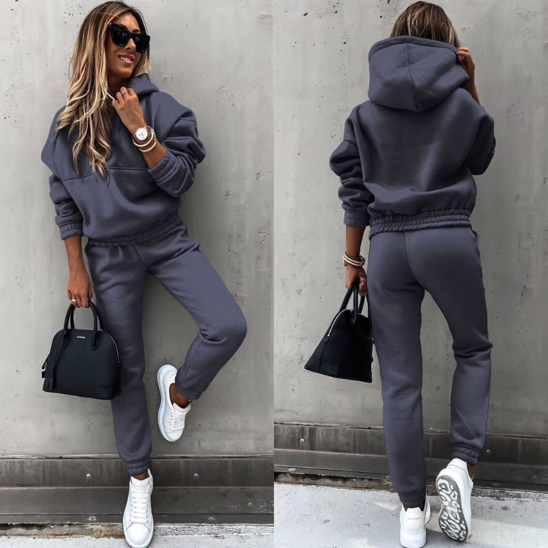 Fleece Hoodie and Jogger Matching Set for Women in Black