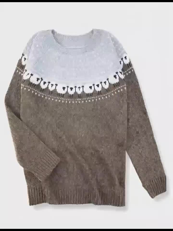 Gray sheep jacquard sweater for women, studio photo 6 of 6
