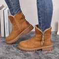 Light brown lug sole ankle boots for women, side view showing the full-length zipper