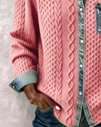 Denim shirt for women worn open over a tee with jeans, full-length styling shot