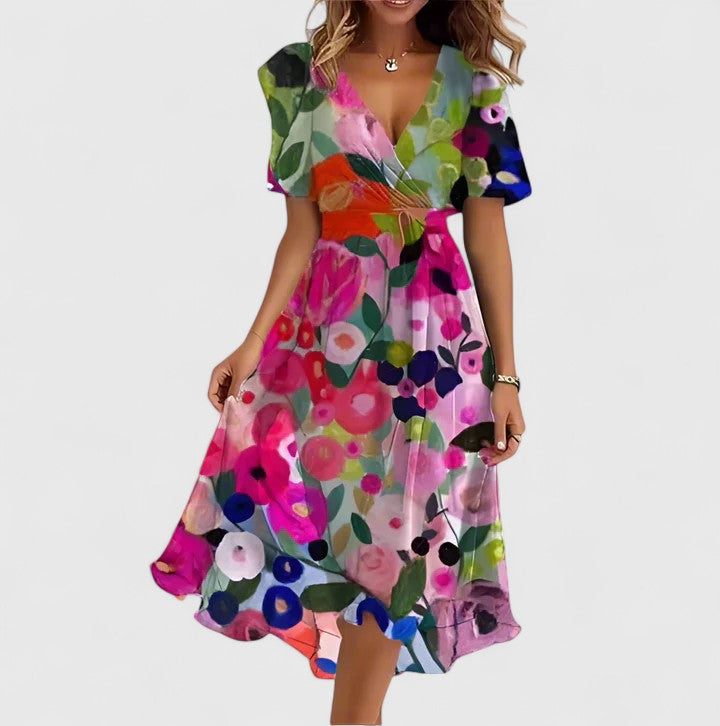 Multi color floral casual dress for women, front view