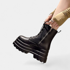 Chunky lug outsole tread of the platform combat boot