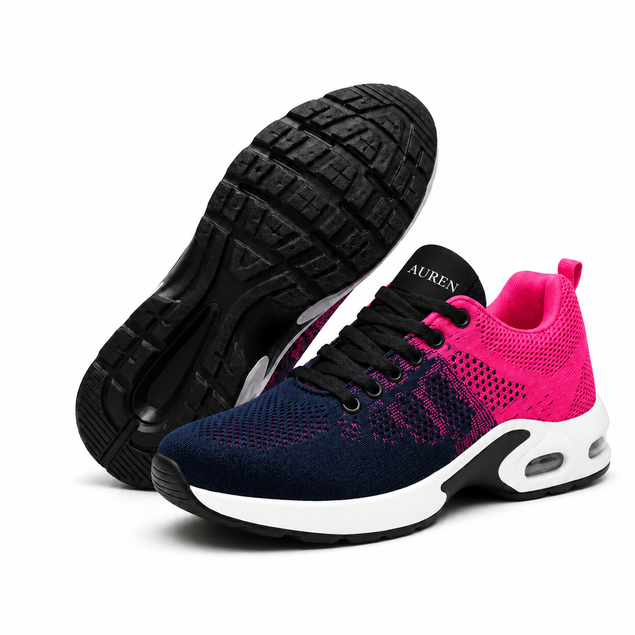 Pink and blue men's slip on walking shoes, side view