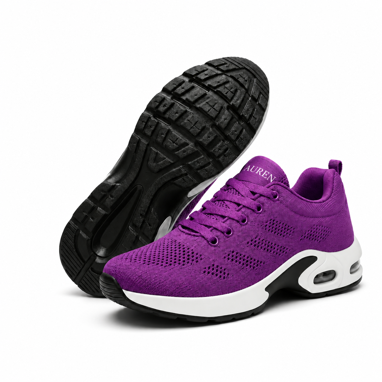 Purple men's slip on walking shoes, side view