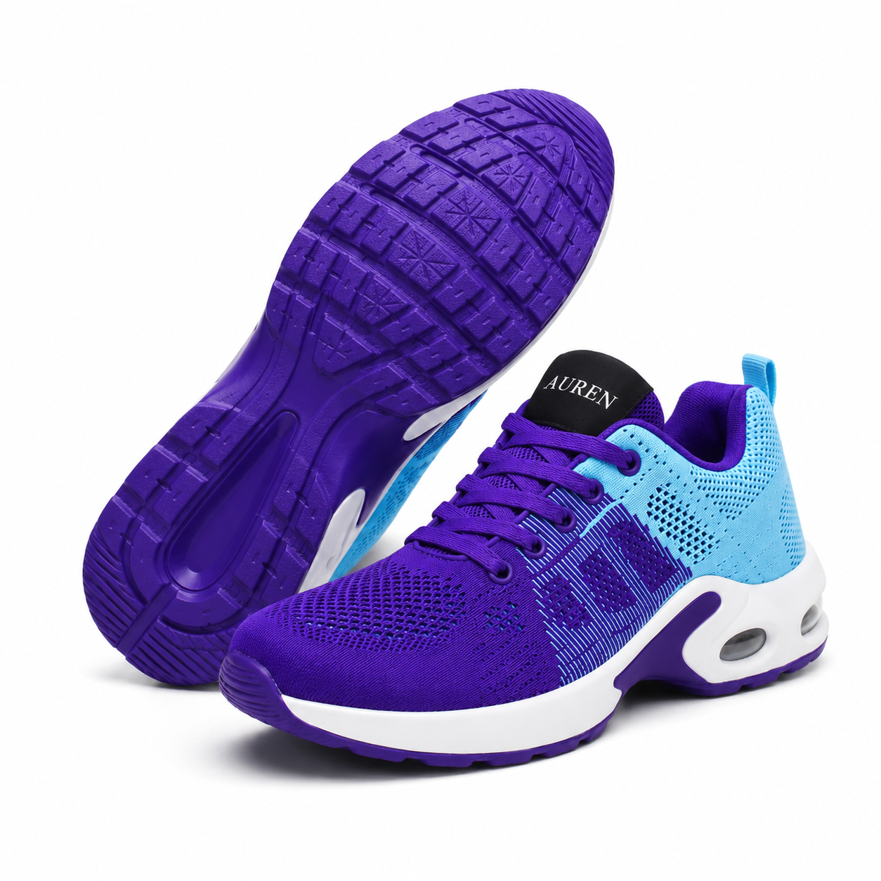 Blue and purple men's slip on walking shoes, side view