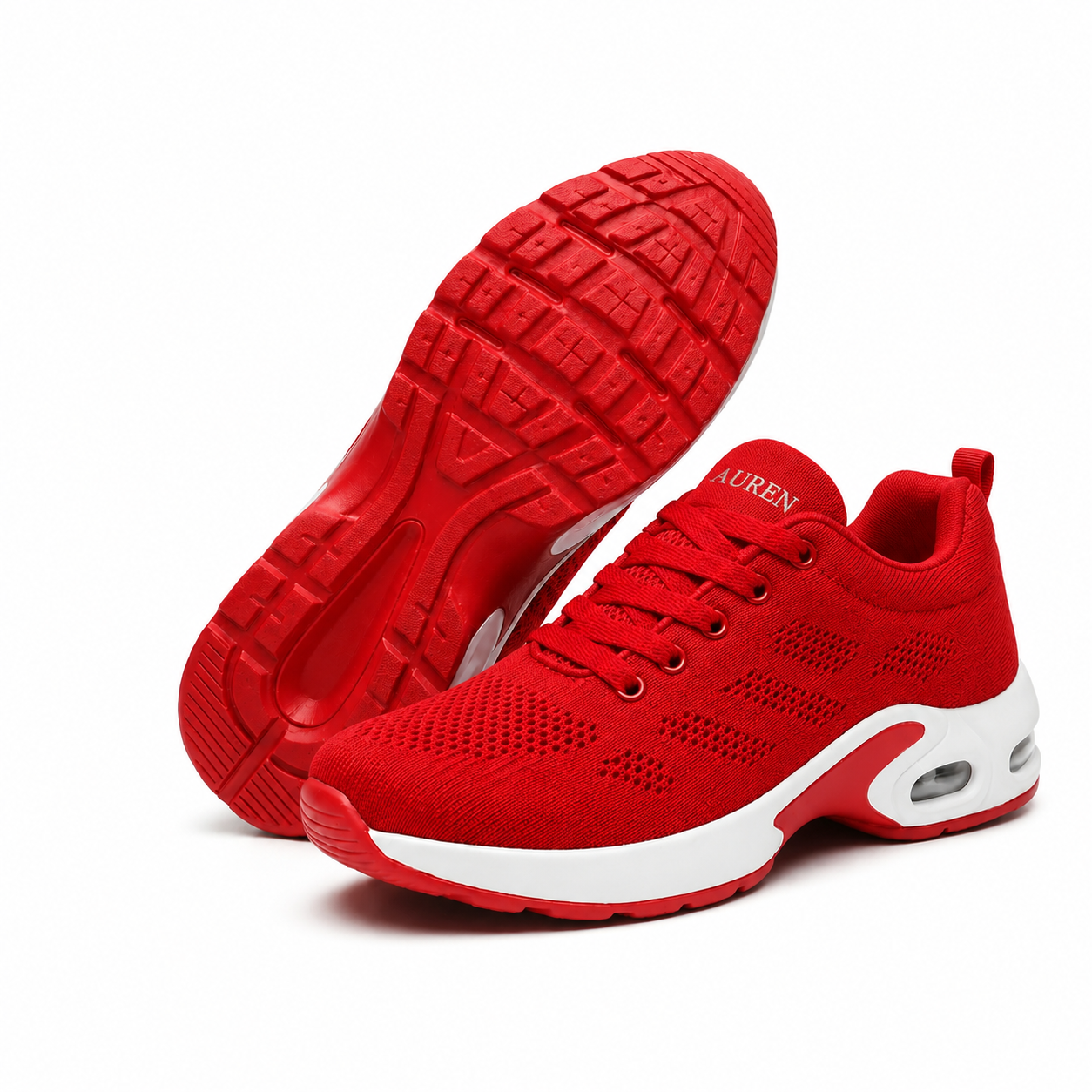 Red men's slip on walking shoes, side view
