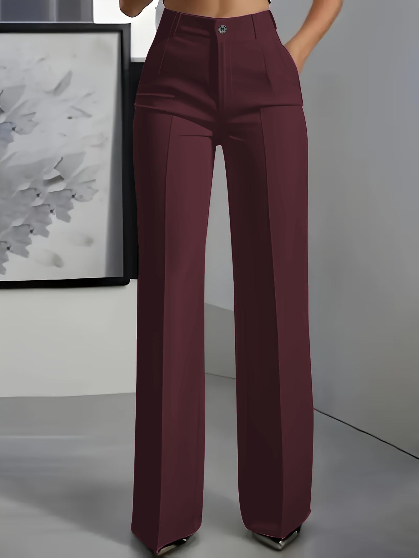 High Waisted Wide Leg Pants for Women in Red