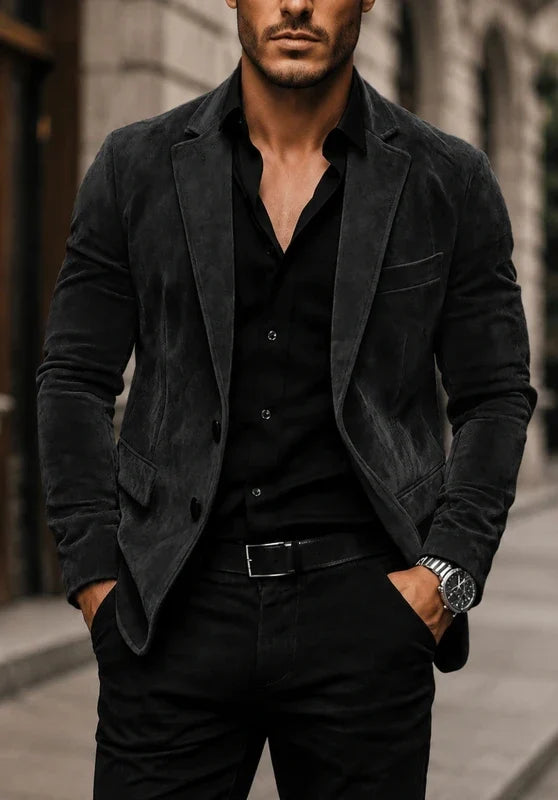 Men's suede blazer in Black, front view