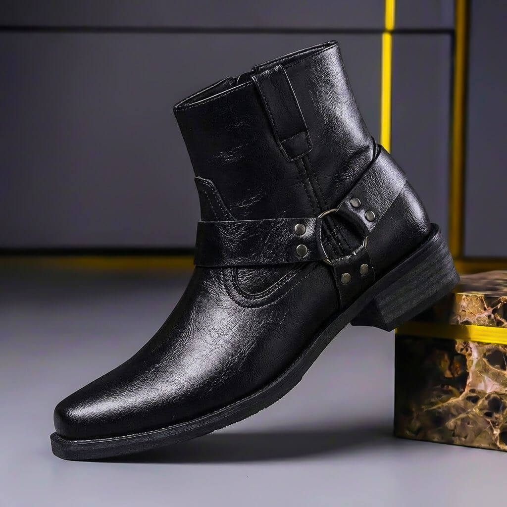 The men's lace-up leather boot in Obsidian Black