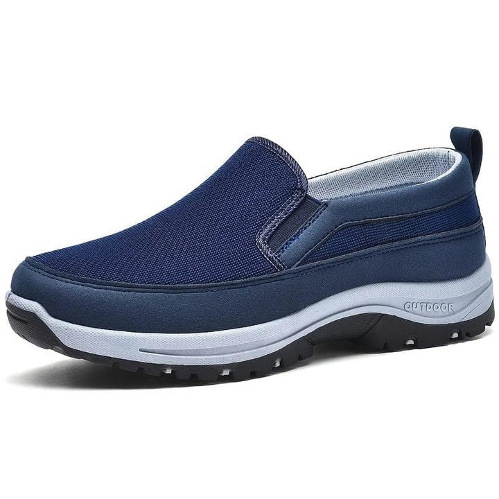 Waterproof shoes for men in blue, showing the slip-resistant outsole