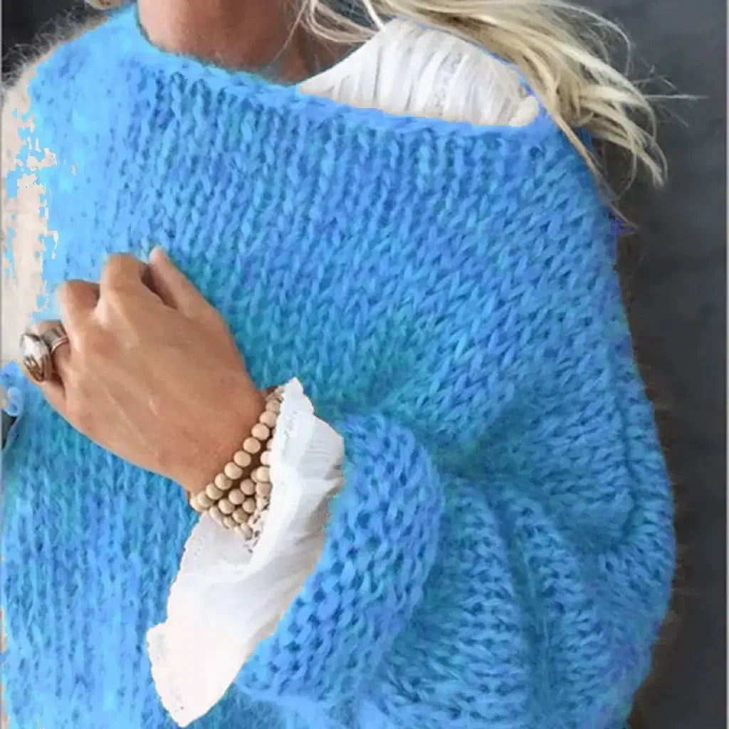 Oversized mohair sweater for women in blue, flat lay front view