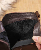 Side zipper and 1.96 inch block heel on the women's leather boots