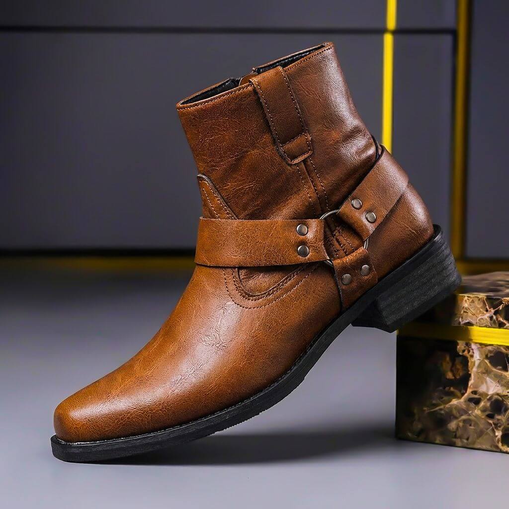 The men's lace-up leather boot in Cognac Brown