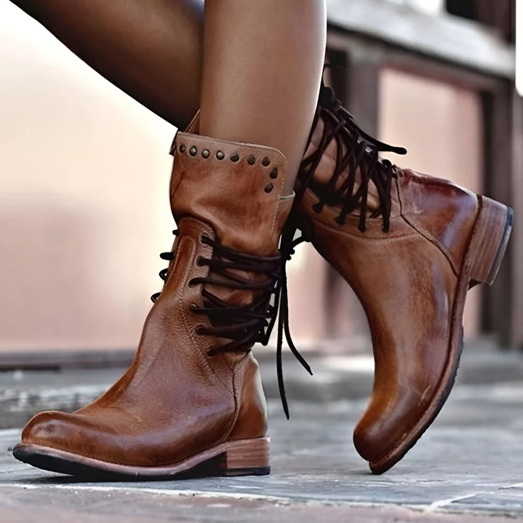 Lace Up Ankle Boots for Women in Brown