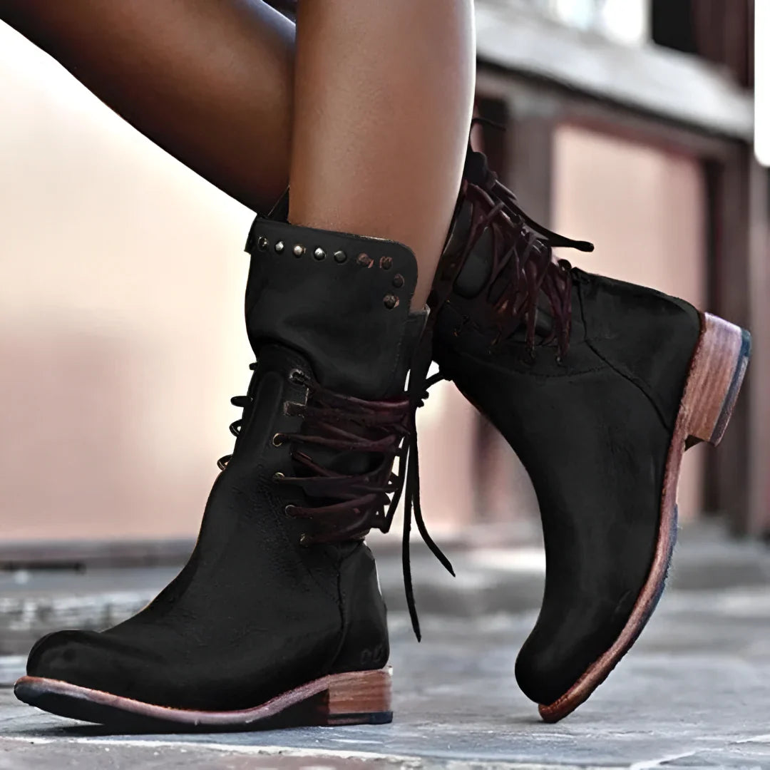Lace Up Ankle Boots for Women in Black