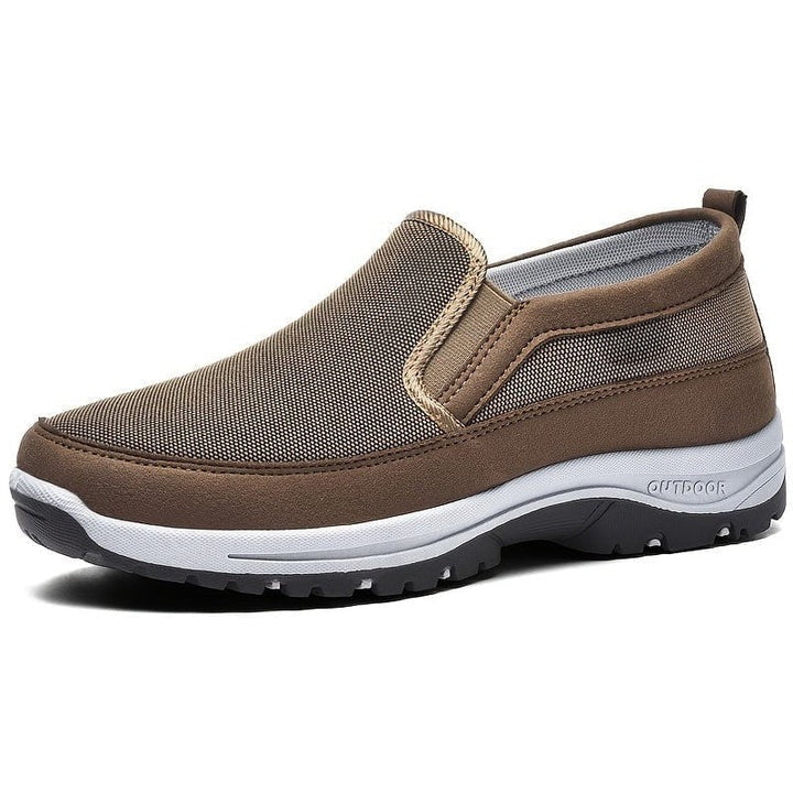 Waterproof shoes for men in brown, angled three-quarter view