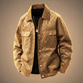 Plaid suede shirt jacket for men in cognac brown, front view