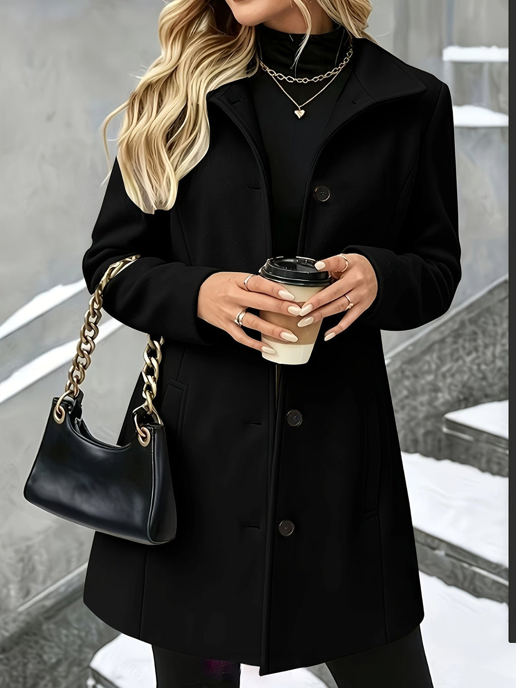 Longline Wool Coat for Women — studio photo, view 3