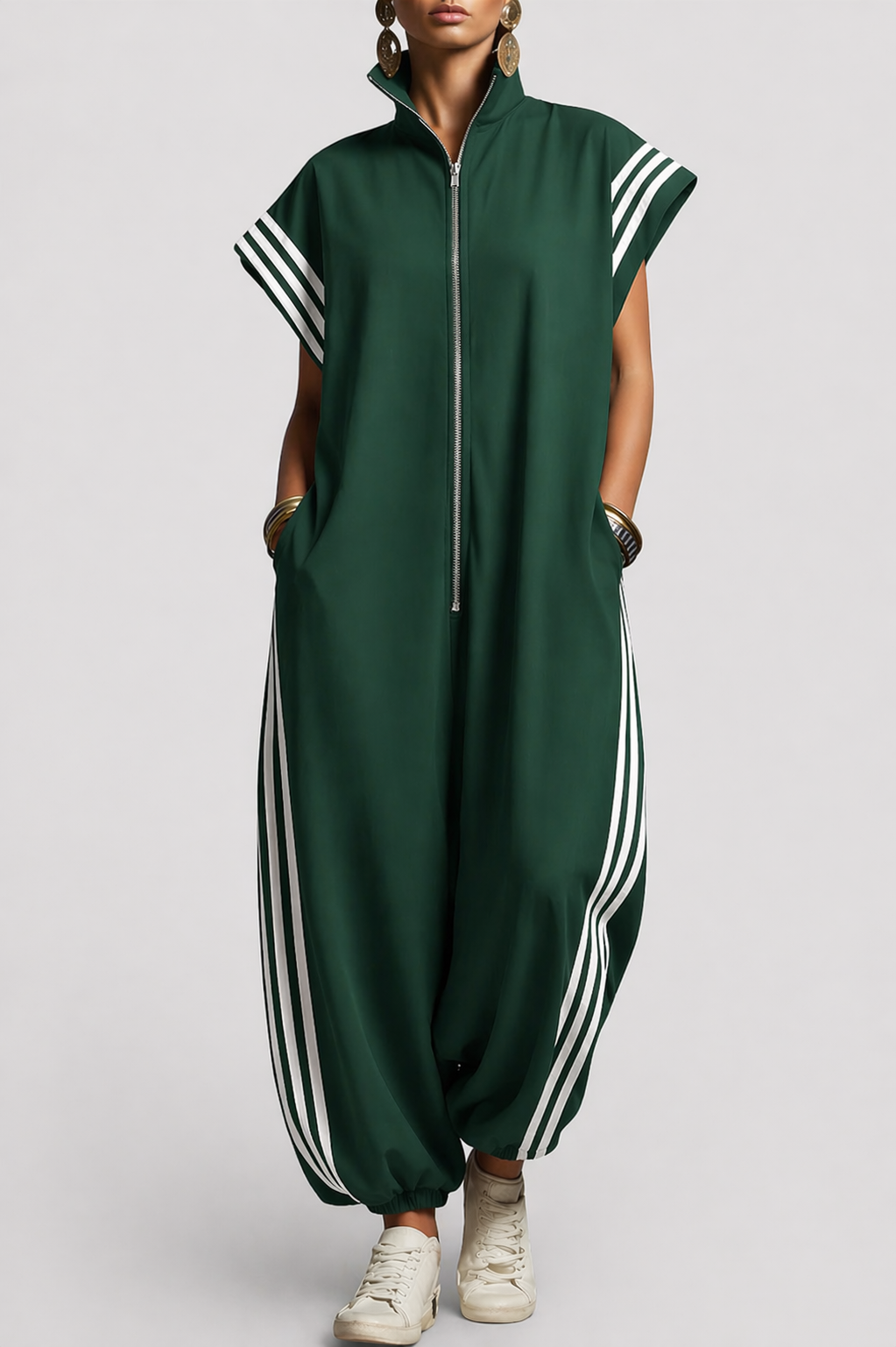 Sleeveless Zip Neck Jumpsuit for Women in Green