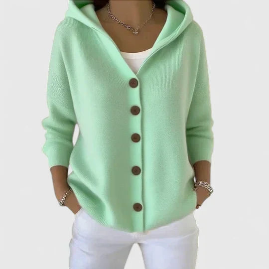 Hooded Cardigan Sweater for Women in Green
