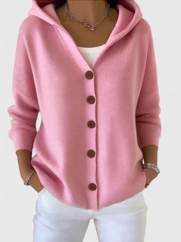 Hooded Cardigan Sweater for Women in Pink