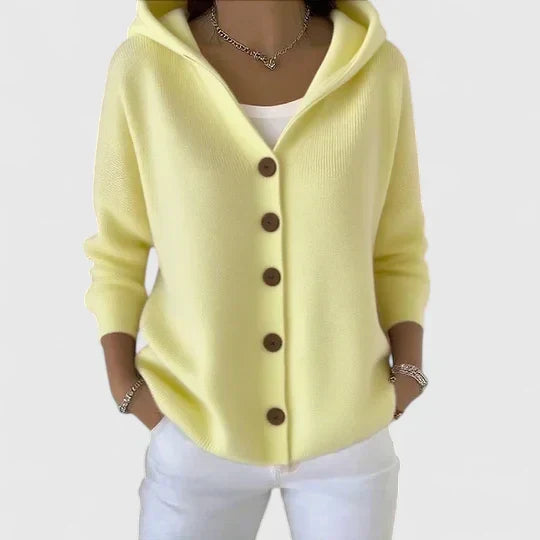Hooded Cardigan Sweater for Women in Yellow