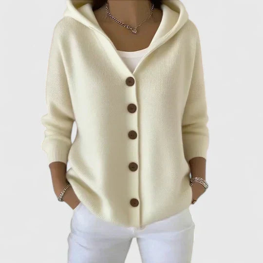 Hooded Cardigan Sweater for Women in Beige