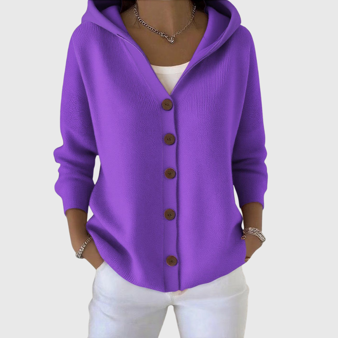 Hooded Cardigan Sweater for Women in Purple