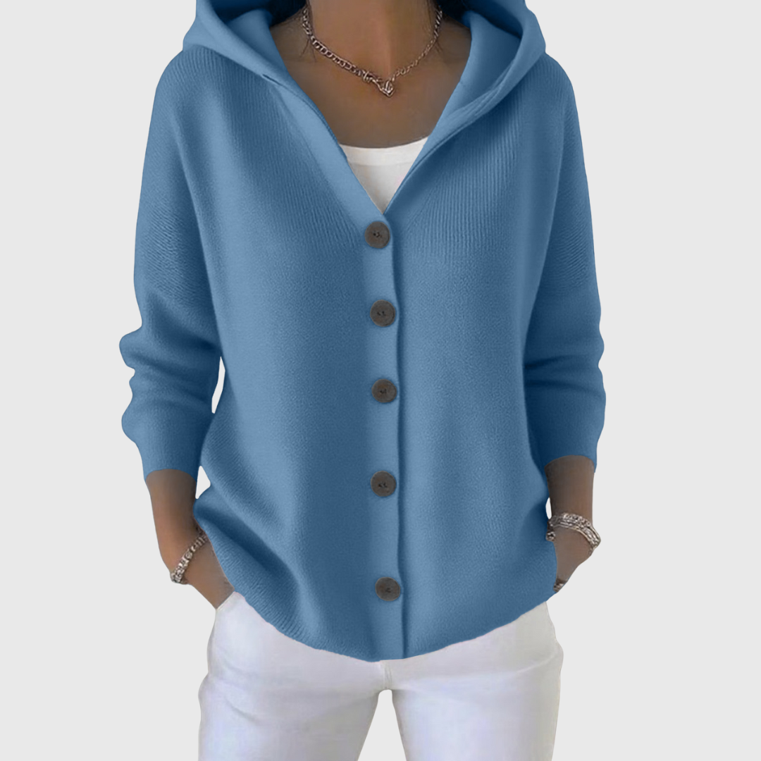 Hooded Cardigan Sweater for Women in Blue