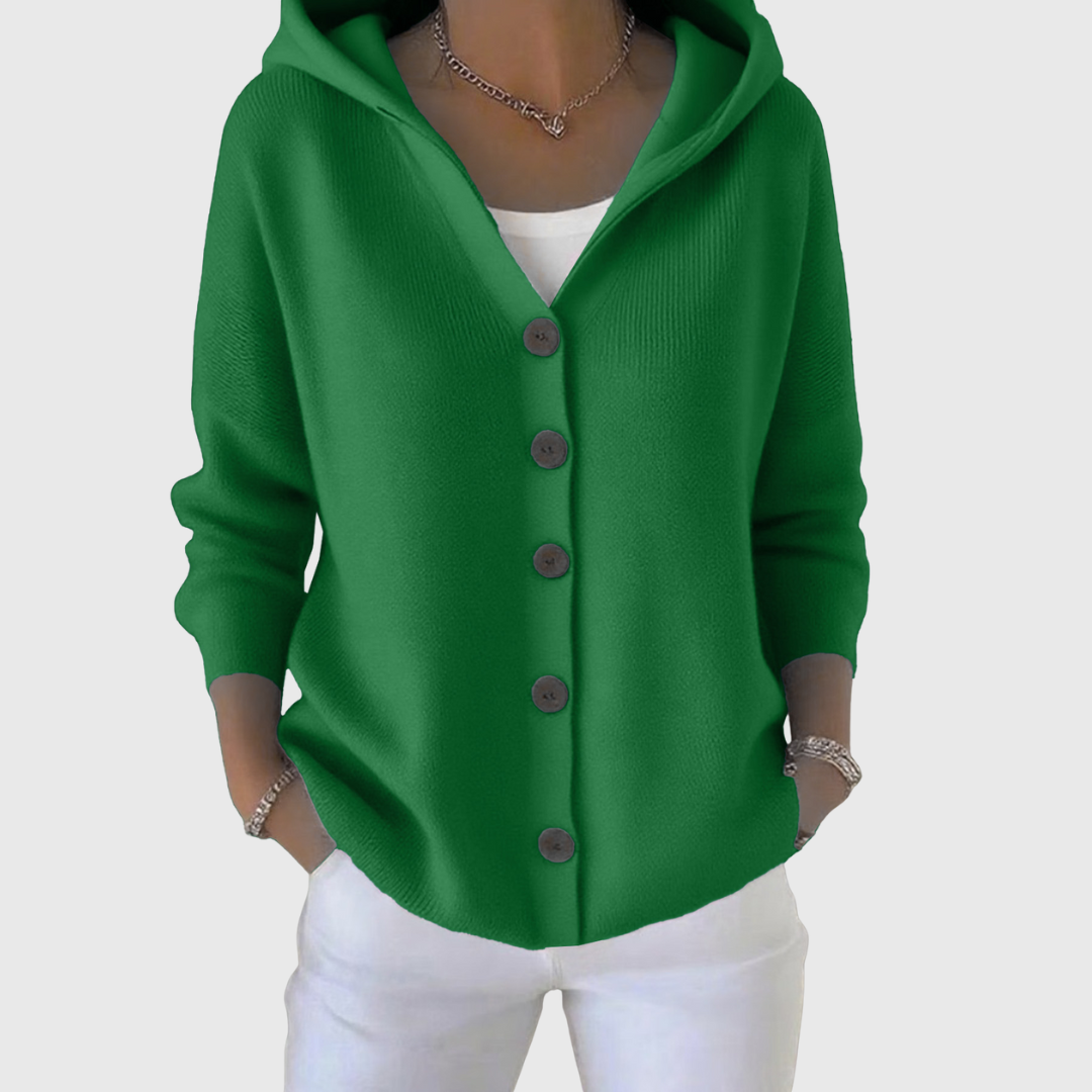 Hooded Cardigan Sweater for Women in Dark Green