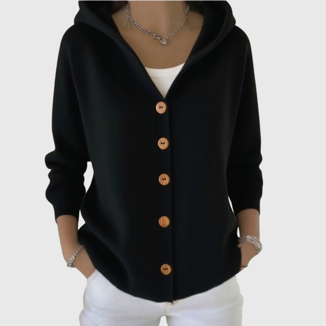 Hooded Cardigan Sweater for Women in Black
