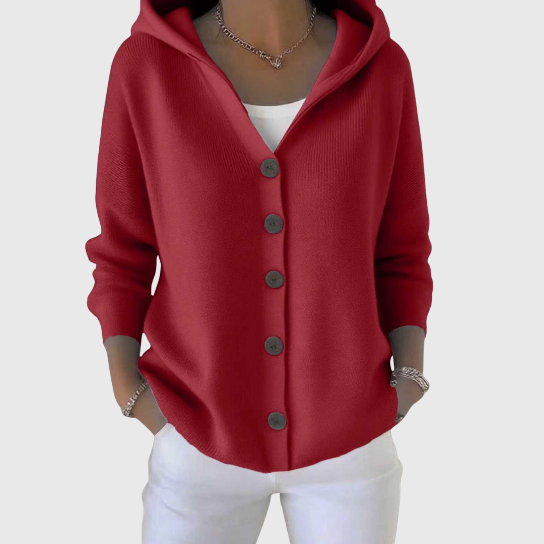 Hooded Cardigan Sweater for Women in Red