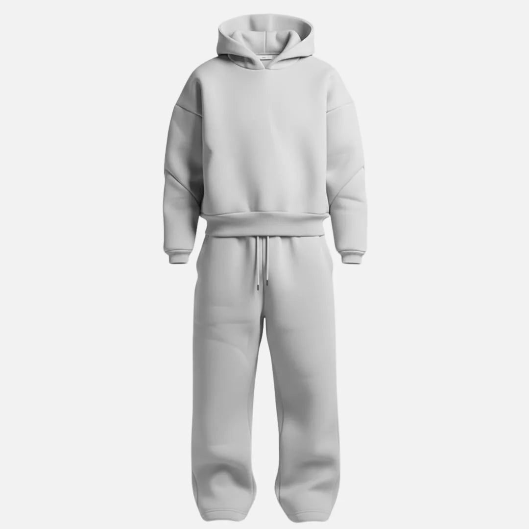Hoodie and Sweatpants Set for Men in Light Grey