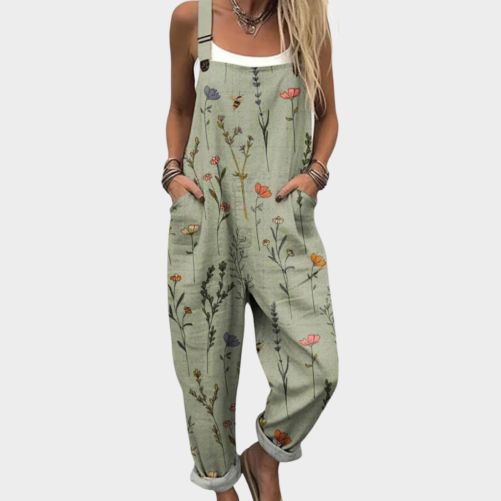 Overalls for Women in green — front view on model