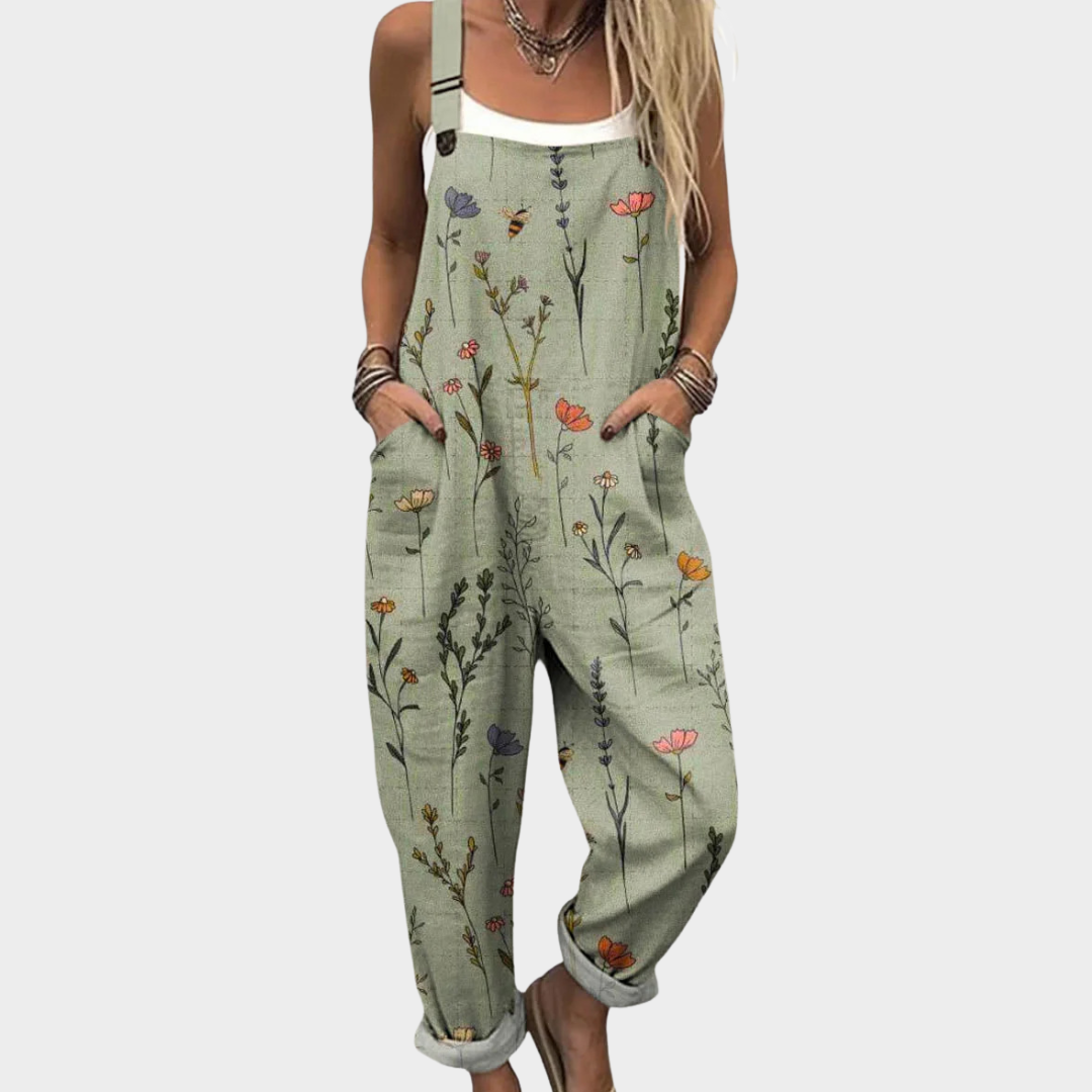 Overalls for Women in green — front view on model