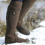 Detail of the shaft top and buckle adjustment on the tall boot