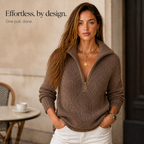 Quarter Zip Sweater for Women — ribbed cuff detail