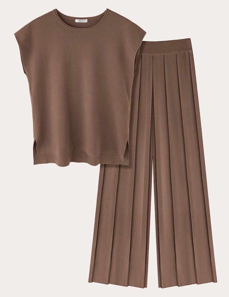Knit Matching Set for Women in Brown