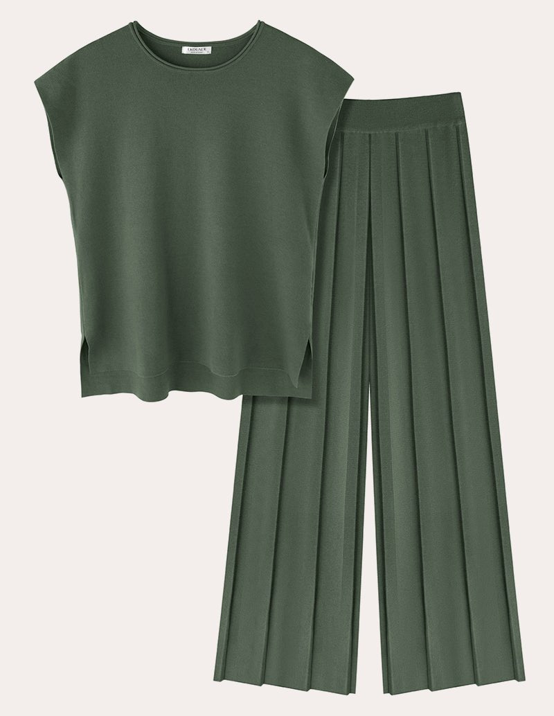 Knit Matching Set for Women in Dark Green
