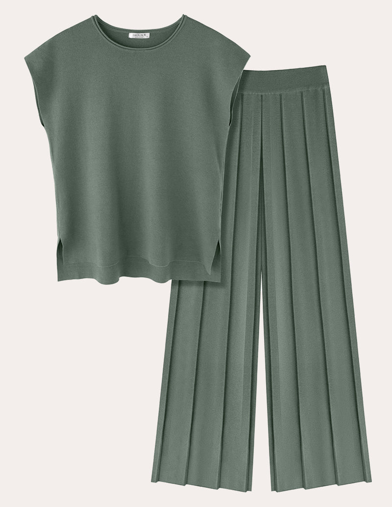 Knit Matching Set for Women in Grey Green