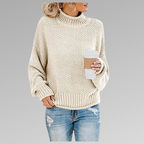 Knit Sweater for Women in cream — soft knitted pullover, front view