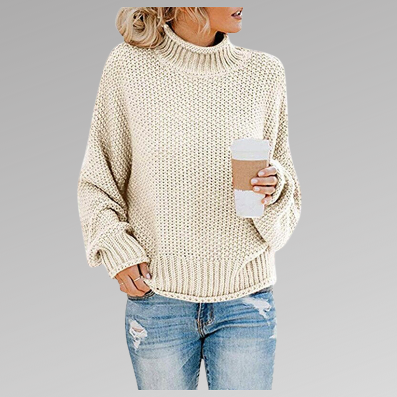 Knit Sweater for Women in cream — soft knitted pullover, front view