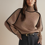Cashmere turtleneck sweater for women, front view of the folded collar