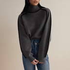 Cashmere turtleneck sweater, close-up of the stretch knit texture