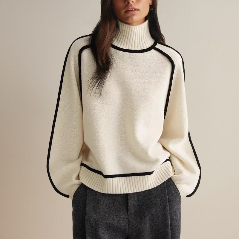 Cashmere turtleneck sweater for women in beige, front view