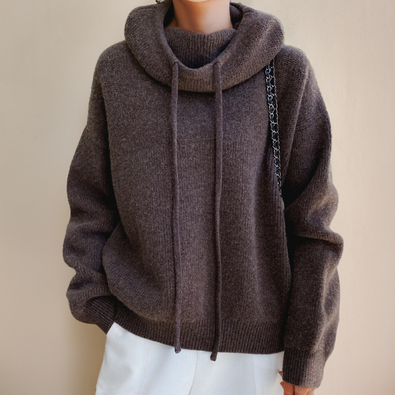 Merino Wool Turtleneck Sweater for Women in Brown